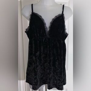 BCBGMAXAZRIA Babydoll Black Velvet Cami Top L Lace Whimsigoth Fairy Grunge  AA15